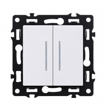Выключатель 2-клавишный проходной 10А/250В с LED подсветкой Kollinger Asthetik AS-011WH, белый