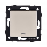 Выключатель 1-клавишный проходной 10А/250В с LED подсветкой Kollinger REA-S-004GD, золотой