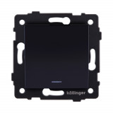 Выключатель 1-клавишный перекрестный 10А/250В с LED подсветкой, изогнутый Kollinger REA-R-015BK, черный