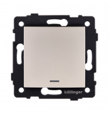 Выключатель 1-клавишный 10А/250В с LED подсветкой, изогнутый Kollinger REA-R-002GD, золотой