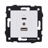 Розетка USB A+C 20W Kollinger REA-037WM, белый матовый
