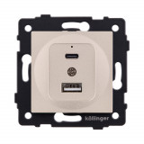Розетка USB A+C 20W Kollinger REA-037GD, золотой