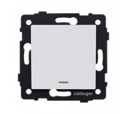 Выключатель кнопочный 1-клавишный 10А/250В с LED подсветкой Kollinger REA-S-013WM, белый матовый