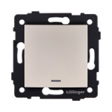 Выключатель 1-клавишный проходной 10А/250В с LED подсветкой, изогнутый Kollinger REA-R-004GD, золотой