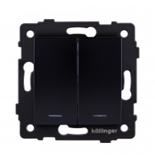 Выключатель 2-клавишный 10А/250В с LED подсветкой, изогнутый Kollinger REA-R-008BK, черный