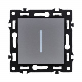 Выключатель 1-клавишный проходной 10А/250В с LED подсветкой Kollinger Asthetik AS-008GY, серый