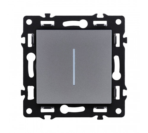 Выключатель 1-клавишный проходной 10А/250В с LED подсветкой Kollinger Asthetik AS-008GY, серый