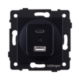 Розетка USB A+C 20W Kollinger REA-037BK, черный