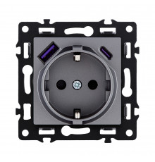 Розетка штепсельная SCHUKO 16A/250 В с USB A+C 20W Kollinger Asthetik AS-016GY, серый
