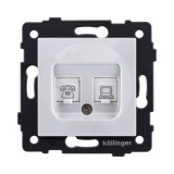 Розетка двойная RJ11 + RJ45 Cat.6 Kollinger REA-011WH, белый