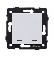 Выключатель 2-клавишный 10А/250В с LED подсветкой Kollinger REA-S-008WH, белый