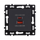 Розетка USB A+C 65W Kollinger Asthetik AS-024BK, черный