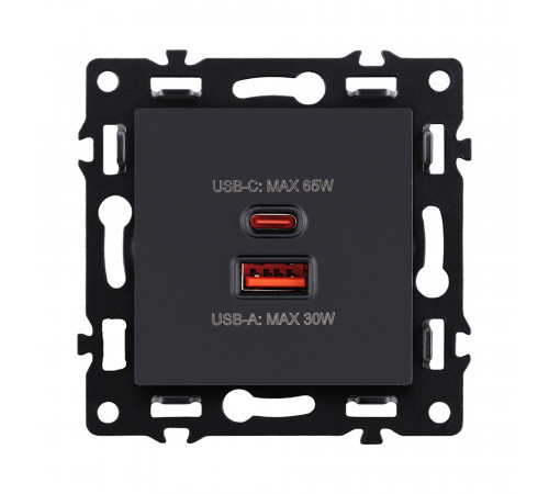 Розетка USB A+C 65W Kollinger Asthetik AS-024BK, черный