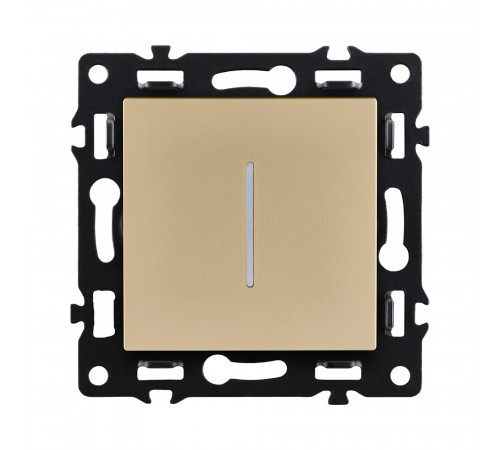Выключатель 1-клавишный проходной 10А/250В с LED подсветкой Kollinger Asthetik AS-008GD, золотой