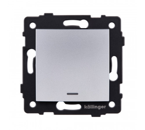 Выключатель 1-клавишный проходной 10А/250В с LED подсветкой, изогнутый Kollinger REA-R-004GY, серый