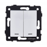 Выключатель кнопочный 2-клавишный 10А/250В с LED подсветкой, изогнутый Kollinger REA-R-014WH, белый