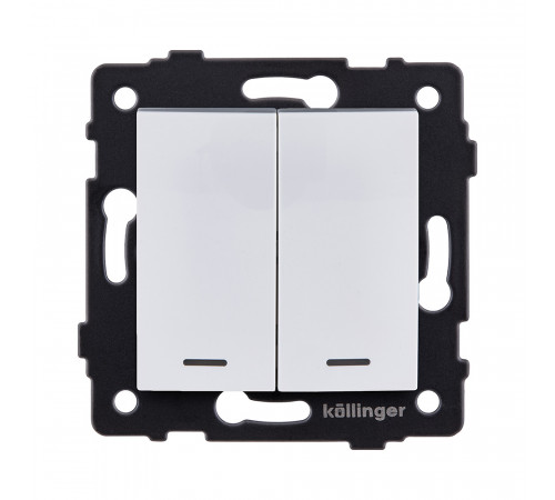 Выключатель кнопочный 2-клавишный 10А/250В с LED подсветкой, изогнутый Kollinger REA-R-014WH, белый