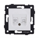 Розетка двойная RJ11 + RJ45 Cat.6 Kollinger REA-011WM, белый матовый