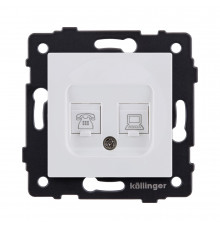 Розетка двойная RJ11 + RJ45 Cat.6 Kollinger REA-011WM, белый матовый
