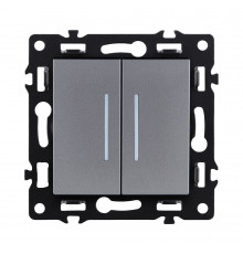 Выключатель 2-клавишный 10А/250В с LED подсветкой Kollinger Asthetik AS-010GY, серый
