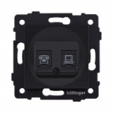 Розетка двойная RJ11 + RJ45 Cat.6 Kollinger REA-011BM, черный матовый