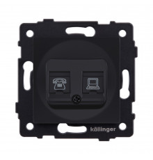Розетка двойная RJ11 + RJ45 Cat.6 Kollinger REA-011BM, черный матовый