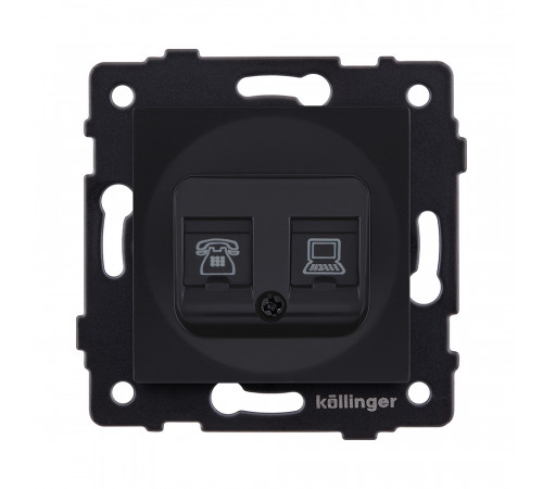 Розетка двойная RJ11 + RJ45 Cat.6 Kollinger REA-011BM, черный матовый