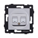 Розетка двойная Ethernet RJ45 Cat.5 Kollinger REA-015GY, серый