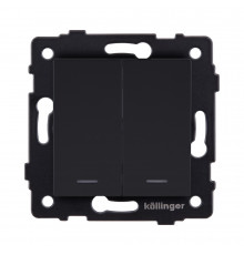 Выключатель 2-клавишный проходной 10А/250В с LED подсветкой Kollinger REA-S-010BM, черный матовый