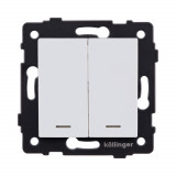 Выключатель 2-клавишный 10А/250В с LED подсветкой Kollinger REA-S-008WM, белый матовый