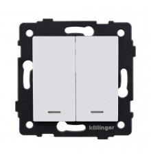Выключатель 2-клавишный 10А/250В с LED подсветкой Kollinger REA-S-008WM, белый матовый