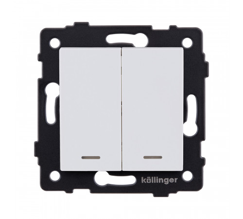 Выключатель 2-клавишный 10А/250В с LED подсветкой Kollinger REA-S-008WM, белый матовый