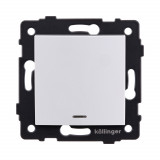 Выключатель 1-клавишный 10А/250В с LED подсветкой, изогнутый Kollinger REA-R-002WH, белый