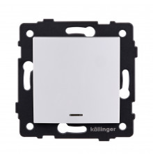 Выключатель 1-клавишный 10А/250В с LED подсветкой, изогнутый Kollinger REA-R-002WH, белый