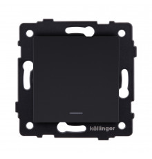 Выключатель кнопочный 1-клавишный 10А/250В с LED подсветкой Kollinger REA-S-013BM, черный матовый