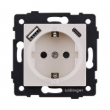 Розетка штепсельная SCHUKO 16A/250 В с USB A+C 20W Kollinger REA-004CM, кашемир матовый