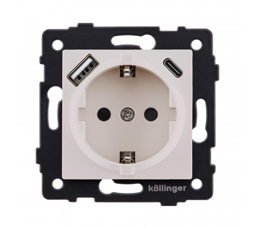 Розетка штепсельная SCHUKO 16A/250 В с USB A+C 20W Kollinger REA-004CM, кашемир матовый