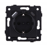 Розетка штепсельная SCHUKO 16A/250 В с USB A+C 20W Kollinger REA-004BM, черный матовый