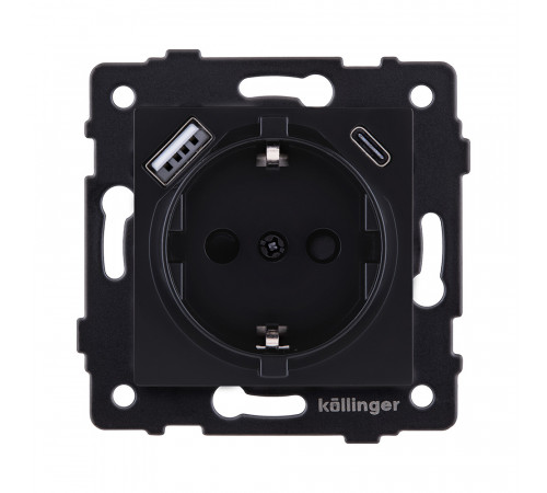 Розетка штепсельная SCHUKO 16A/250 В с USB A+C 20W Kollinger REA-004BM, черный матовый