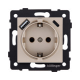 Розетка штепсельная SCHUKO 16A/250 В с USB A+C 20W Kollinger REA-004GD, золотой