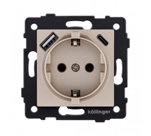 Розетка штепсельная SCHUKO 16A/250 В с USB A+C 20W Kollinger REA-004GD, золотой
