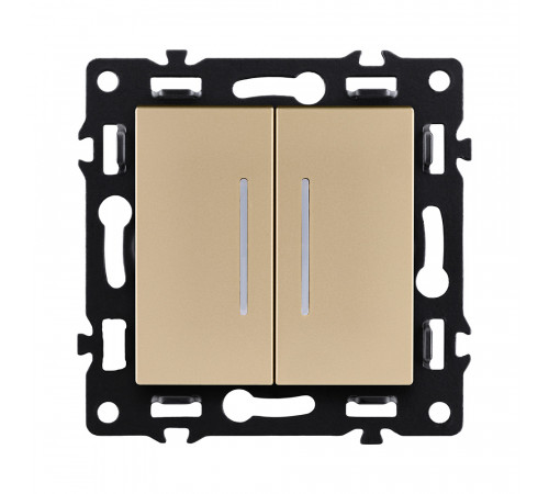 Выключатель 2-клавишный проходной 10А/250В с LED подсветкой Kollinger Asthetik AS-011GD, золотой