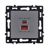 Розетка USB A+C 65W Kollinger Asthetik AS-024GY, серый