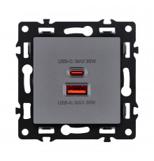 Розетка USB A+C 65W Kollinger Asthetik AS-024GY, серый