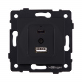 Розетка USB A+C 20W Kollinger REA-037BM, черный матовый