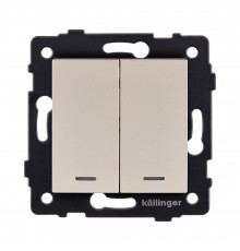 Выключатель 2-клавишный 10А/250В с LED подсветкой Kollinger REA-S-008GD, золотой