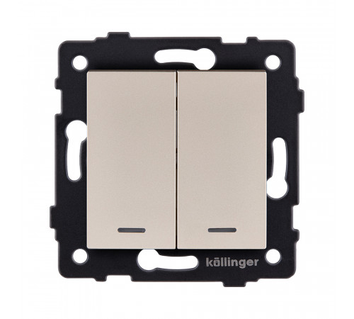 Выключатель 2-клавишный 10А/250В с LED подсветкой Kollinger REA-S-008GD, золотой