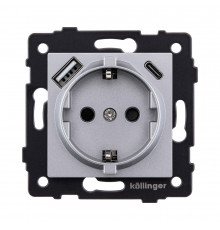 Розетка штепсельная SCHUKO 16A/250 В с USB A+C 20W Kollinger REA-004GY, серый