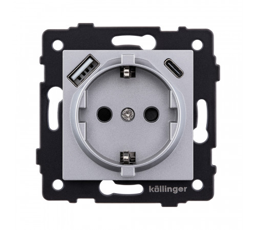 Розетка штепсельная SCHUKO 16A/250 В с USB A+C 20W Kollinger REA-004GY, серый
