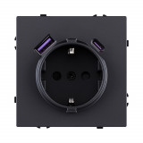Розетка штепсельная SCHUKO 16A/250 В с USB A+C 20W Kollinger Eclipse EC-016BK, черный матовый